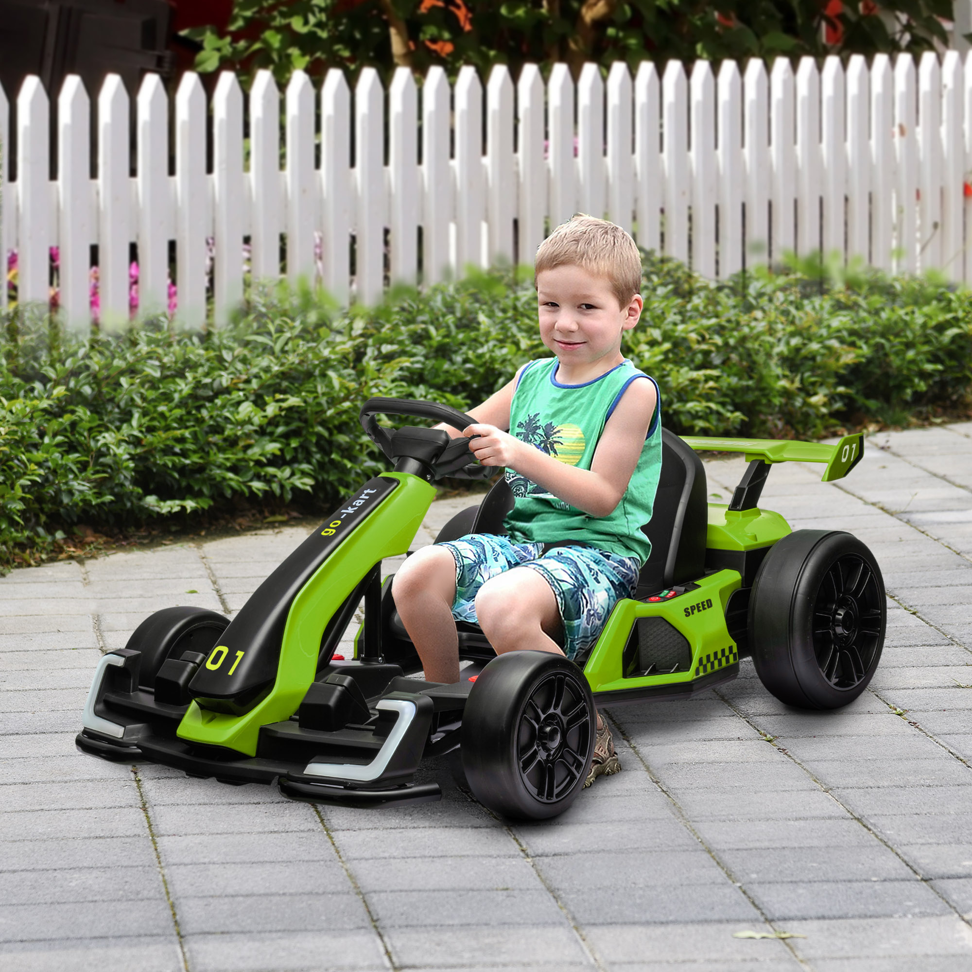Homcom Go Kart Elettrico per Bambini 6-12 Anni 24V 12km/h con Seggiolino Regolabile, Verde
