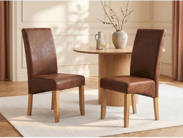 Stuhl 2er-Set - Microfaser - Helles Holz - SANTOS