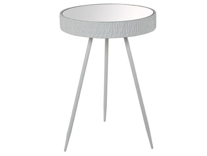 DRW Set mit 2 Beistelltischen, rund, aus Metall und weißer Spiegelfläche, 59 x 40,5 x 40,5 cm