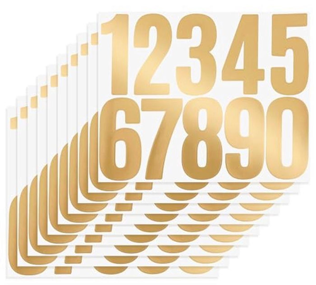 Cijferstickers goud 8 cm - Waterdichte zelfklevende nummers 0-9 - Reflecterende vinyl stickers voor postbus of residentie