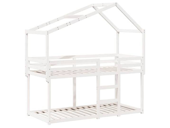 KTHLBRH Etagenbett mit weißem Dach 80 x 200 cm Massivholz Kiefer Sicheres Design, Latten enthalten, Seitentür, geeignet für begrenzte Räume, 2 Einzelbetten