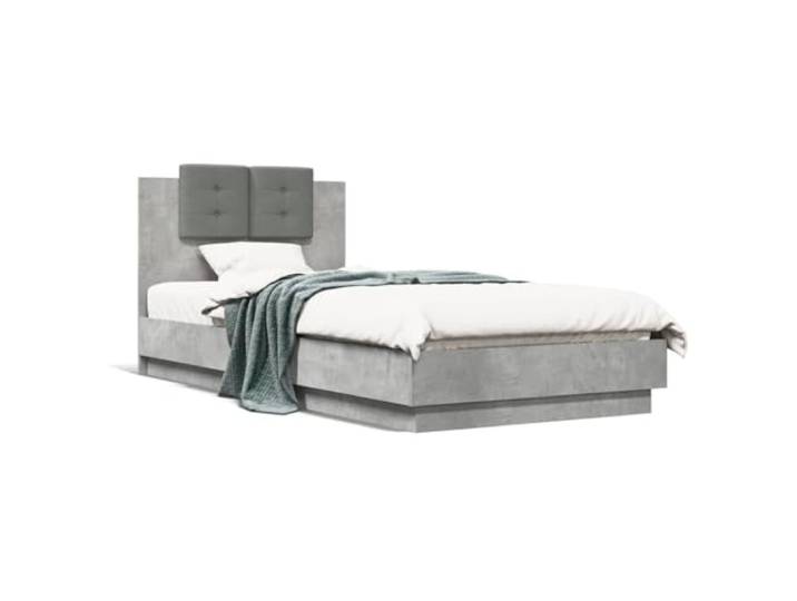 PUGYNBK Bett mit Kopfteil, Betongrau, 100 x 200 cm Technisches Holz, Lattenrost, Schaumstoffpolsterung, Unterstützung für den Rücken