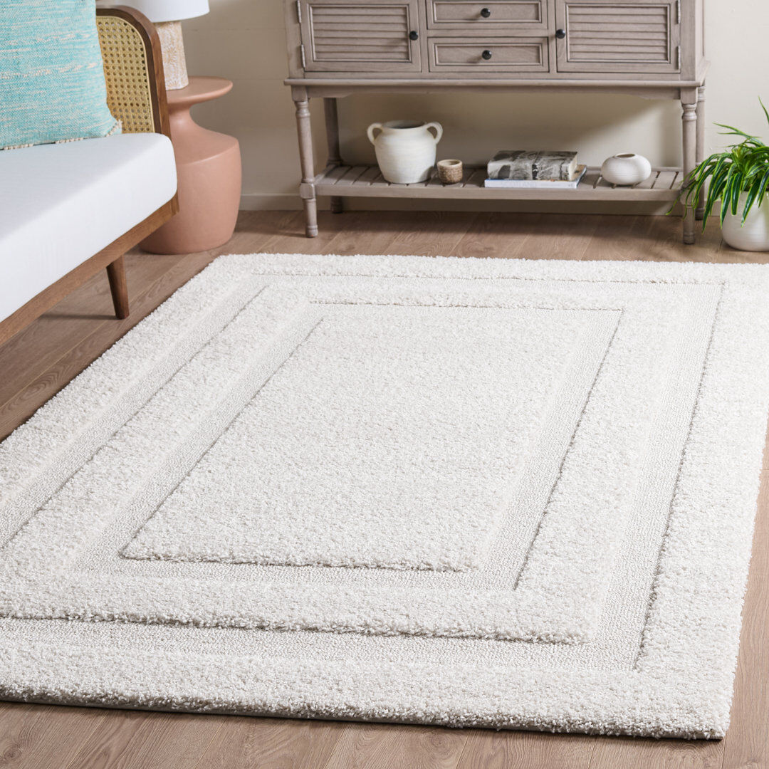 August Grove Tolman Shag Creme / Creme Rectangle 183 x 274 cm