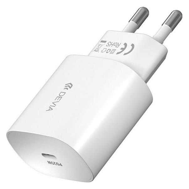 Devia Wandladegerät Smart PD 25W 1x USB-C weiss + Kabel USB-C - USB-C (25 W, 1 Port) (RLC-383)