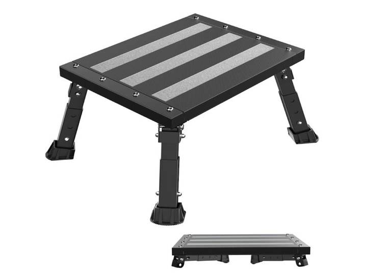 Marchepied escamotable en aluminium noir graphite - hauteur réglable jusqu'à 220 kg pliable et léger pour camping-car