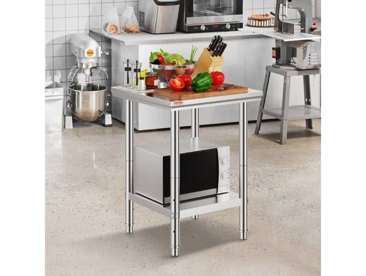 Bladez - Table de Travail Cuisine Inox 60x60x80 cm Plan de Travail Cuisine en 2 Etage Table de Travail en Acier Inoxydable