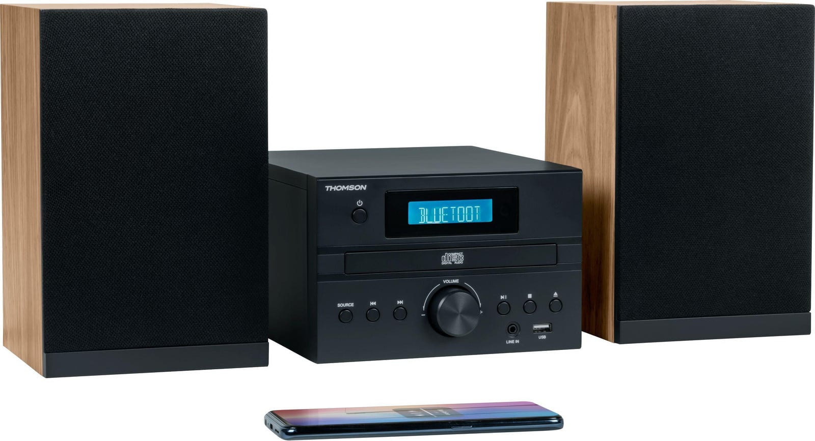 Thomson Micro System met Bluetooth, Radio, CD, MP3, USB en DAB in hout en zwart