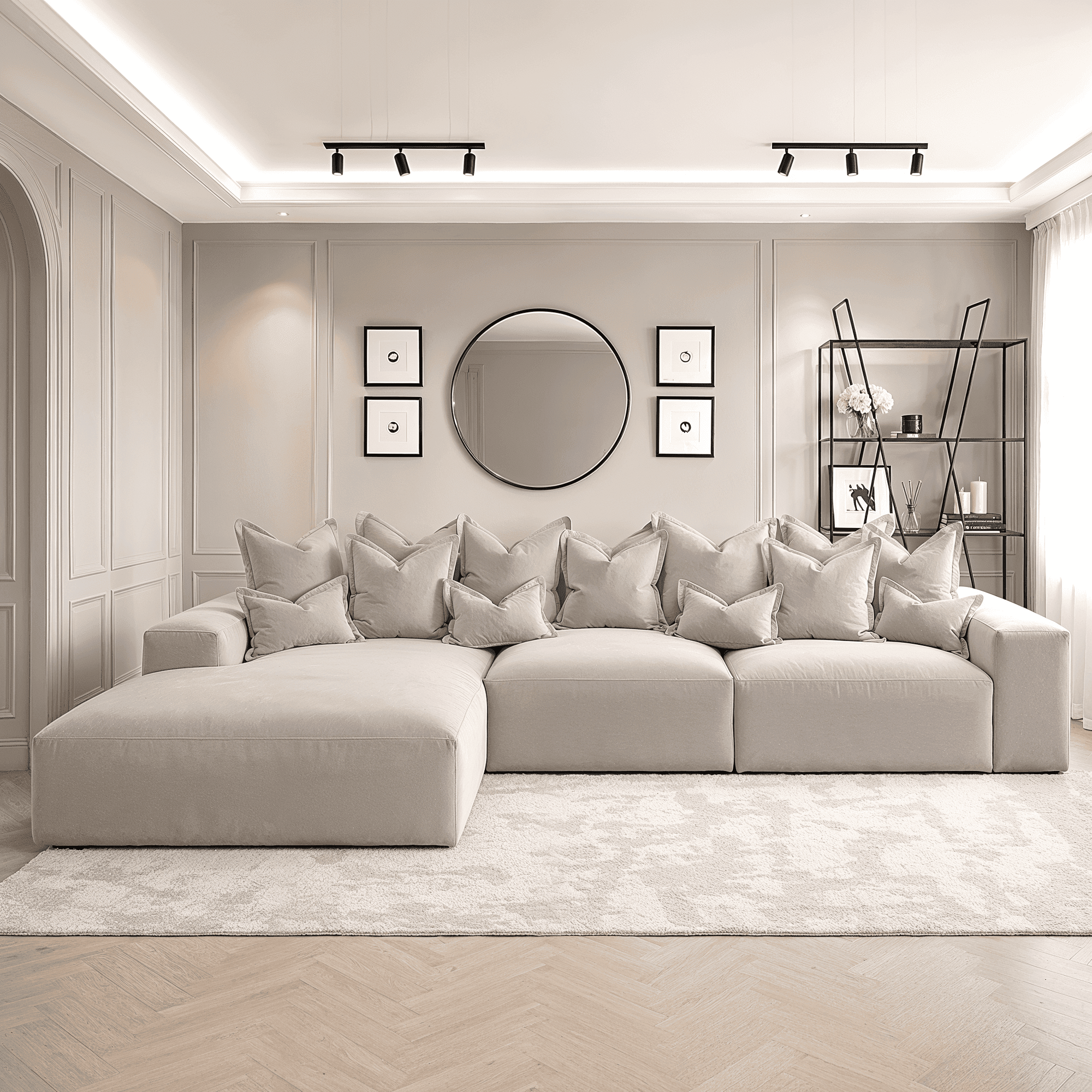 Lenox Silver Velvet Pillow Back Modular Sofa Range, Right Hand Facing / Right Hand Facing