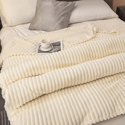 Inspire Curations Faux Rabbit Plush Striped Throw Blanket beige 120x200cm