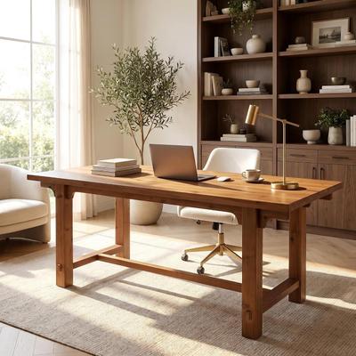 1Easylife "63"" Farmhouse Solid Wood Executive Desk,Rectangular Office Table,Rustic Computer Desk with Trestle Legs,Ideal for Home Office"