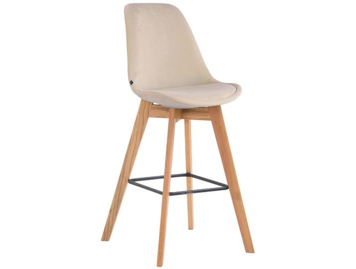 CLP Barhocker Samt Creme, Holz, 48x112x56 cm, Esszimmer, Barmöbel, Barhocker
