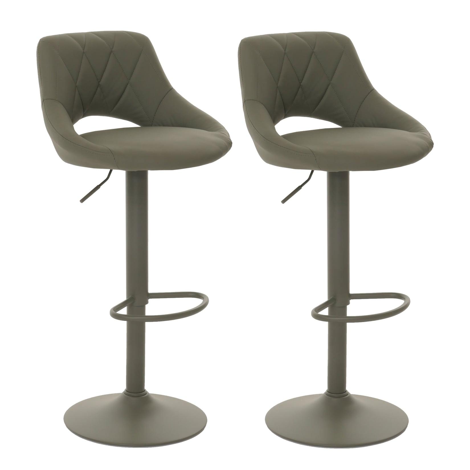 2er-Set Barhocker MCW-N64, Barstuhl Tresenhocker, Fußablage drehbar, Kunstleder Metall ~ grün