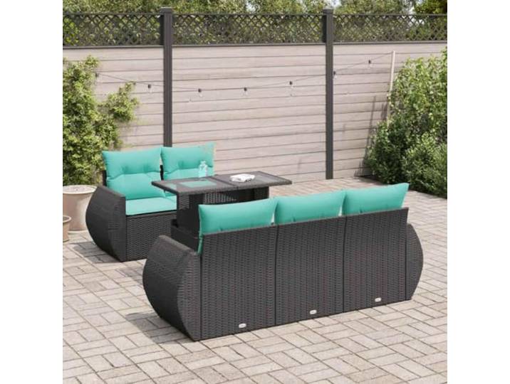 YUTAASU 6-TLG. Poly Rattan Sofagarnitur Schwarz mit Kissen