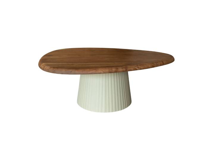 Table basse en bois d'acacia et pied en métal écru