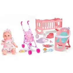 Puppe mit Sound, Wiege und Zubehör – 30 cm