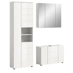 BADEZIMMER-SET 3-teilig weiß Hochglanz 157 x 190 cm, Badmöbel mit viel Stauraum