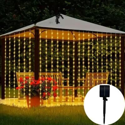 Uplift Treasures LED Solar Curtain Lights Outdoor warm 3 M X 3 M (300 Leds)
