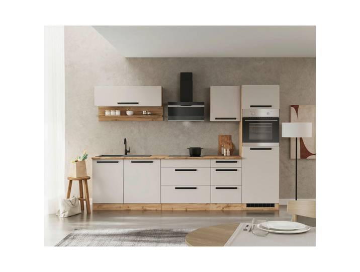 Held Küchenleerblock Aveiro, Kaschmir, Eiche Wotan, 5 Schublade(n) Schubladen, seitenverkehrt montierbar, nur wie online abgebildet bestellbar, 300 cm, links aufbaubar, rechts aufbaubar, Küchen, Küchenzeilen & Küchenblöcke, Küchenzeilen ohne Geräte
