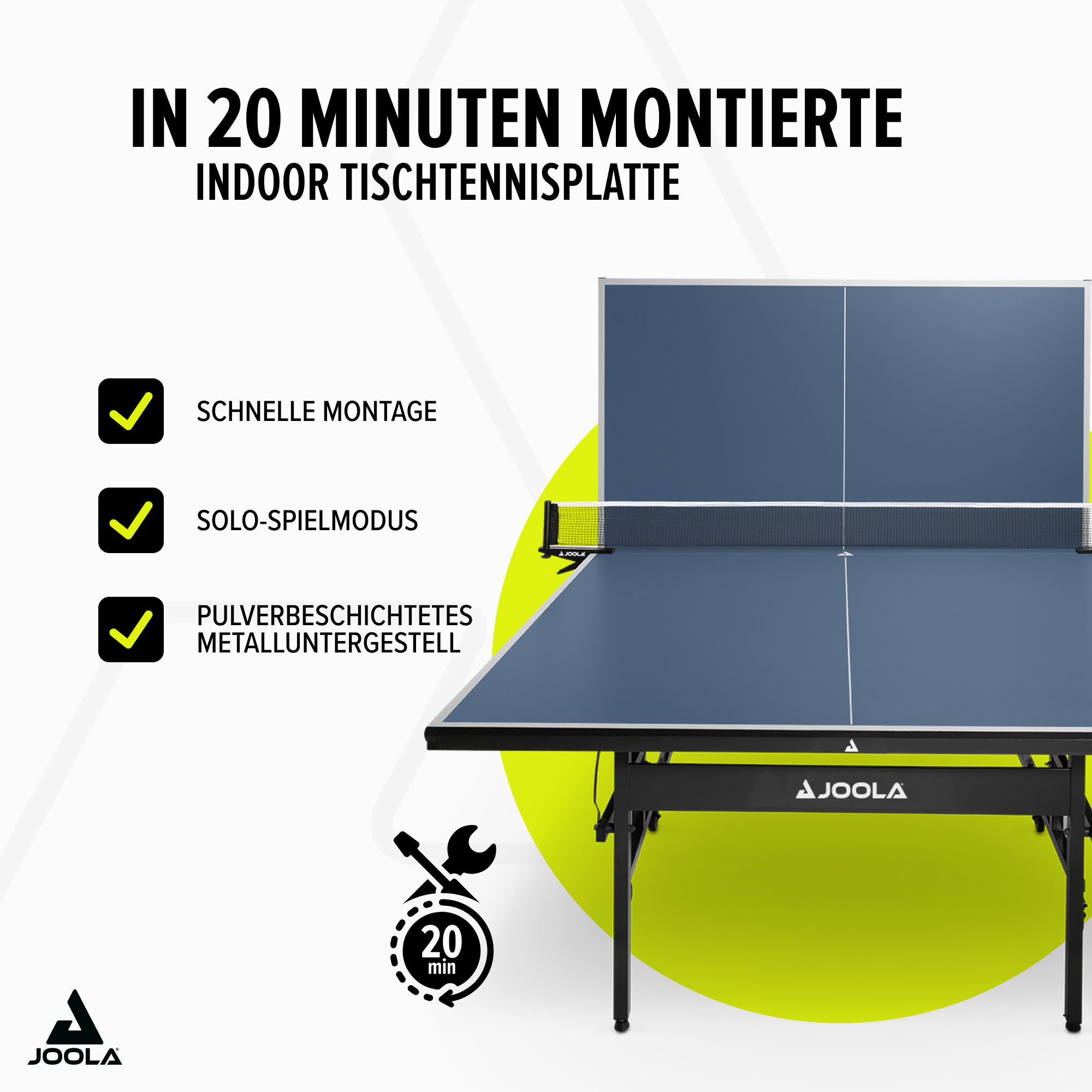 Tischtennisplatte JOOLA "Inside 15", blau (blau, schwarz), TischtennisplattenB:76cm H:152,5cm L:274cm, Tischtennisplatte, Indoor Tischtennistisch - klappbares Untergestell, inkl. Netz, B:76cm H:152,5cm L:274cm