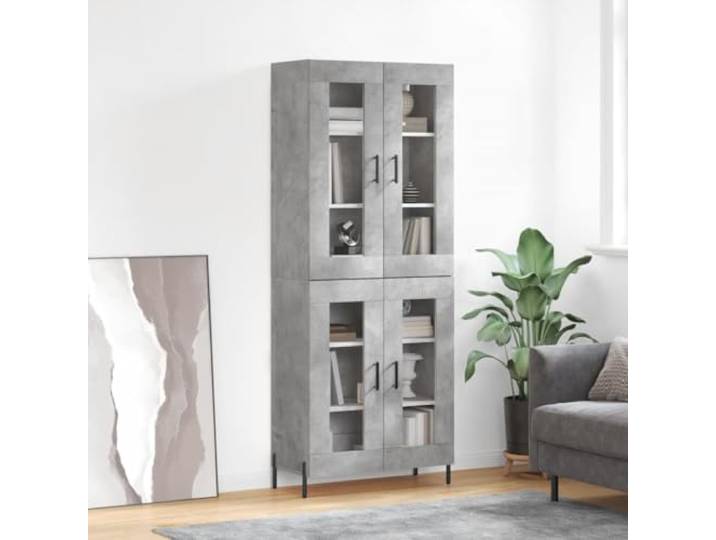 Elegantes Highboard mit Metallfüßen: Stabiles Highboard mit Wandhalterung aus Holzwerkstoff mit Stauraum, Betongrau für das Wohnzimmer