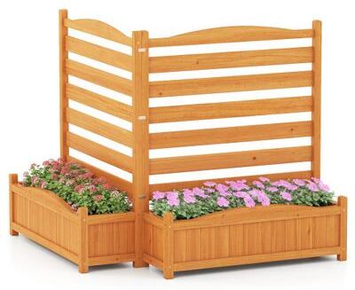 Costway 2-Panel Freestanding Outdoor Wood Privacy Screen-Yellow