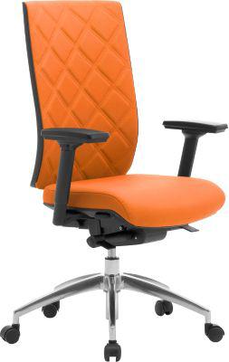 Bürostuhl WIKI, mit Armlehnen, Stoff-Rücken, Gestell Aluminium poliert, orange