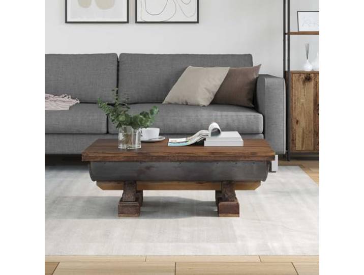 KTHLBRH Beistelltisch aus Naturholz 90 x 50 x 35 cm Vintage Design, für Wohnzimmer oder Balkon, natürliche Maserung, Couchtisch