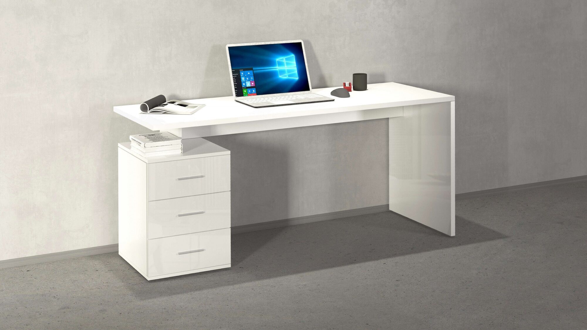 Schreibtisch HOME AFFAIRE "NEW SELINA", weiss (weiß hochglanz), B:160cm H:75cm T:60cm, Tische, Schreibtisch, hochwertiges ital. Design weiß hochglanz B/H/T: 160cm x 75cm x 60cm, ohne Monitoraufsatz
