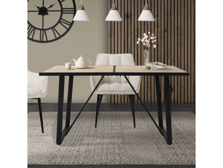 ML-Design Esstisch für 6 Personen, Eiche-Optik, Industrieller Wohnzimmertisch mit Metallgestell, Schreibtisch mit höhenverstellbare Schraubfüße