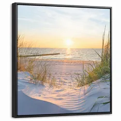 LEINWAND Bilder mit Rahmen - Strand - Sonne - Düne - Gras - Sand - Horizont - 50x50