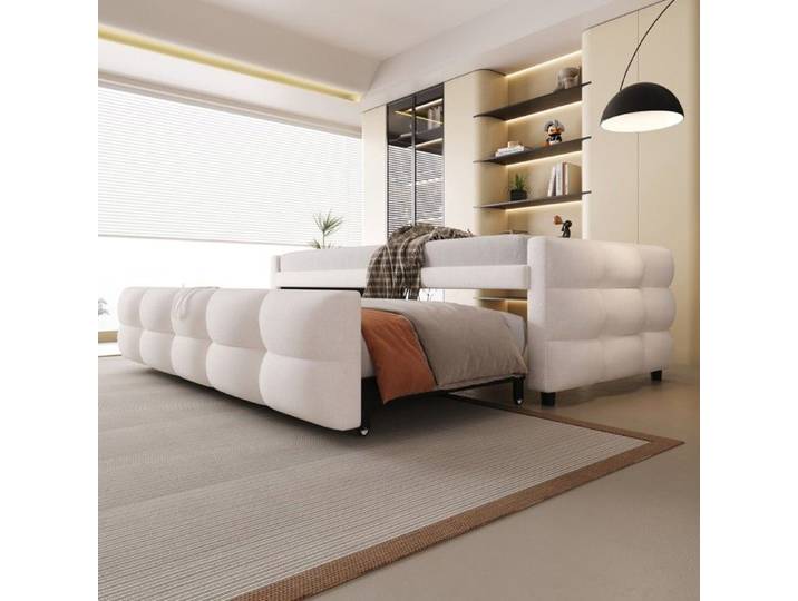 Lit rembourré lit canapé convertible 90/180*190cm velours beige simple double sommier à lattes