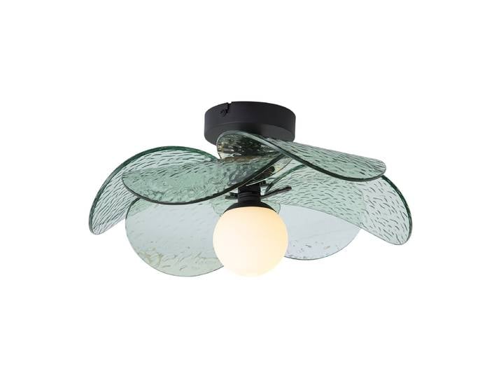 Plafonnier design noir avec verre nervuré vert - Kemner