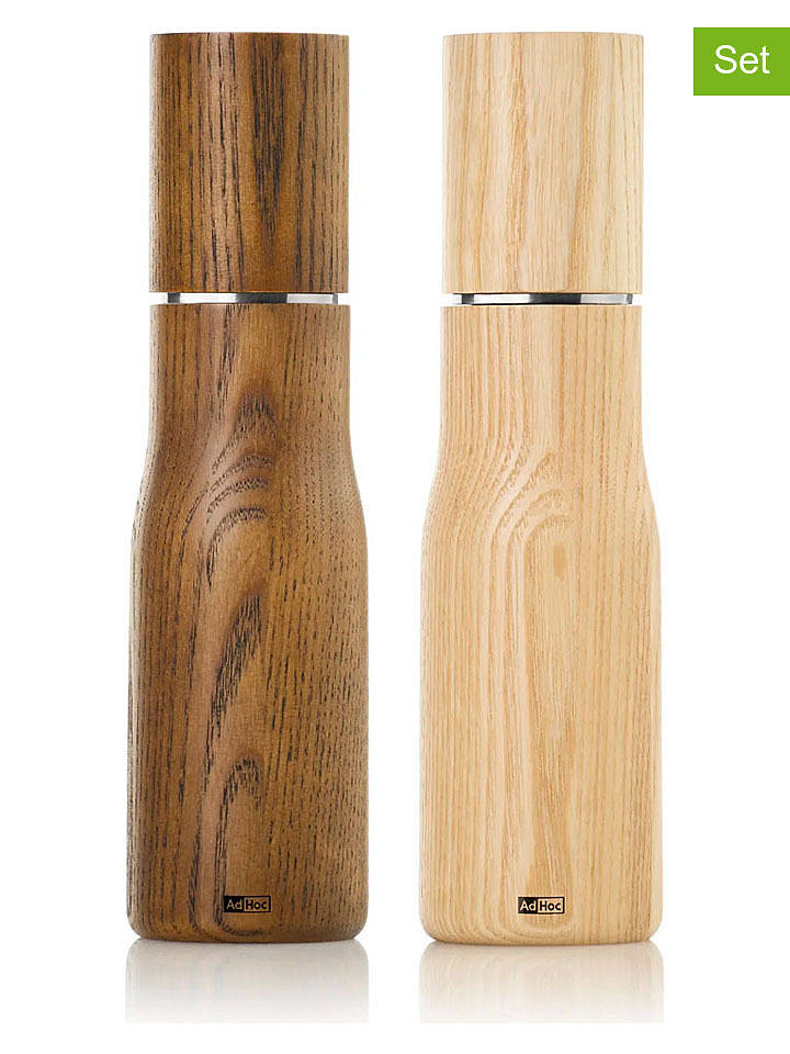 AdHoc 2tlg. Set: Salz- & Pfeffermühle "Levo" in Beige/ Hellbraun - (H)21 x Ø 5,8 cm - onesize