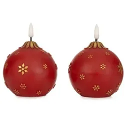 ELAMBIA 2 LED-Kugelkerzen Weihnachtskugel-Optik Flamme Luma, Timer Höhe 11cm