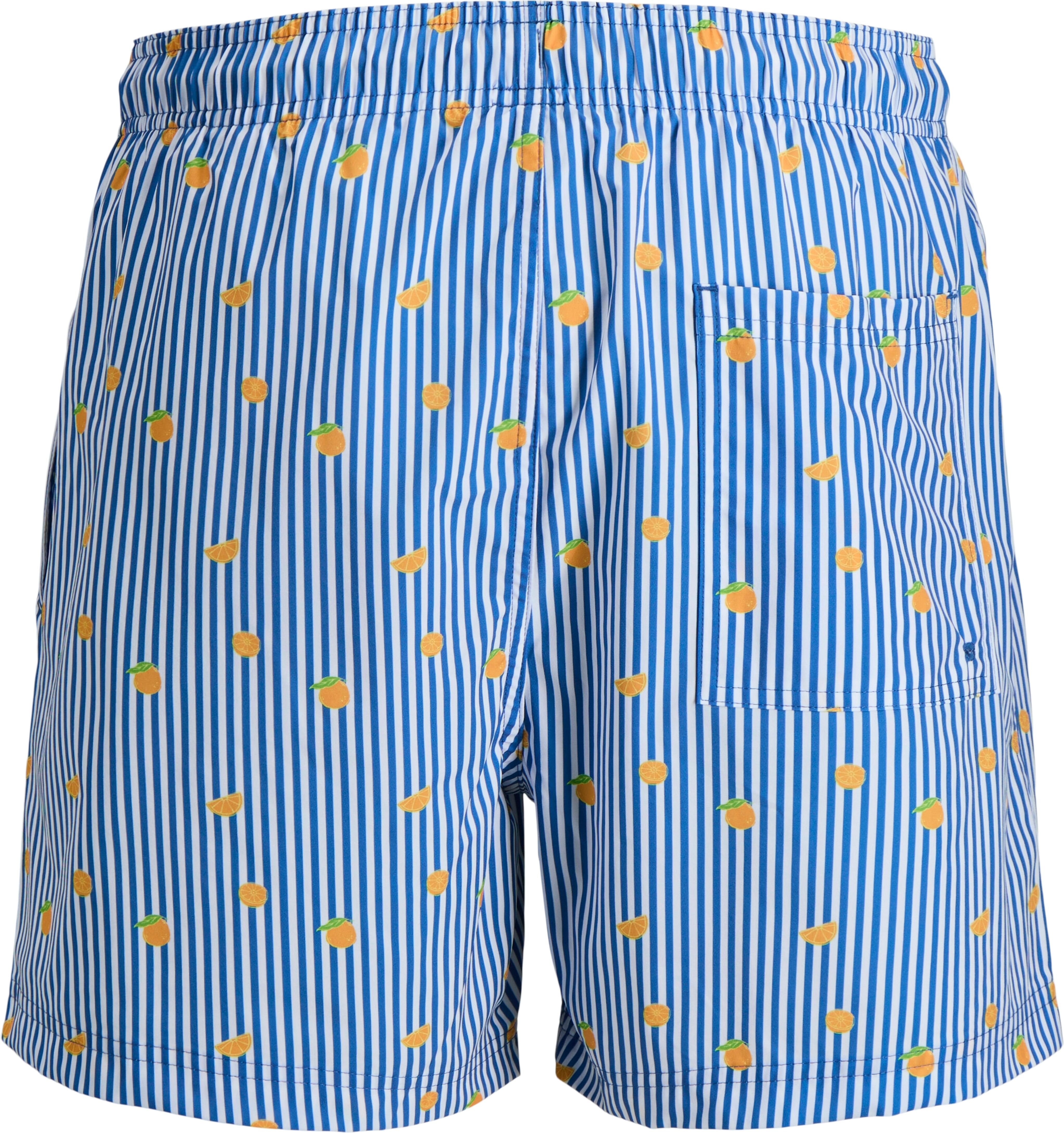 Badeshorts JACK & JONES "JPSTMAUI BREEZE MINI STRIPE SWIM SRT SN", Herren, Gr. XL, N-Gr, blau (delft), Web, Polyester, bedruckt, gestreift, Badehosen Badeshorts, Kunstfaser, normal geschnitten delft XL, N-Gr