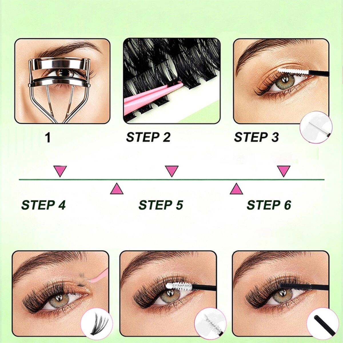 INF Premium-Faser-Büschelwimpern-Set mit 240 schwarzen Wimpern, Pinzette und Spiralbürste für DIY-Make-up