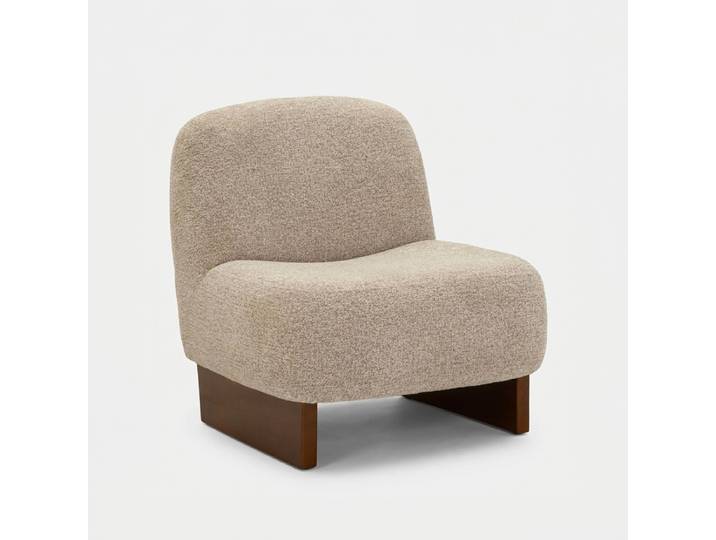 Fauteuil Style Japandi En Tissu Bouclette Marron Cm 69x72x75