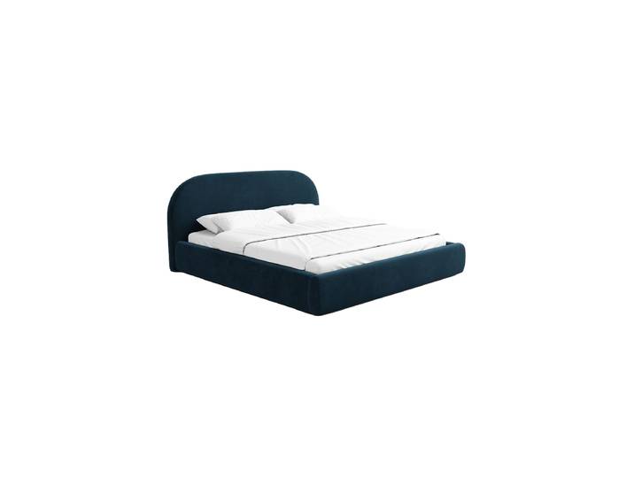 Design Polsterbett „Zahra“ mit Ablagefach, Samt Dunkelblau BLOOMINGLOFT Collection
