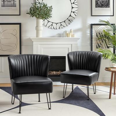HULALA HOME Donia Modern Faux Leather Armless Wingback Side Chair with Metal Legs Set of 2