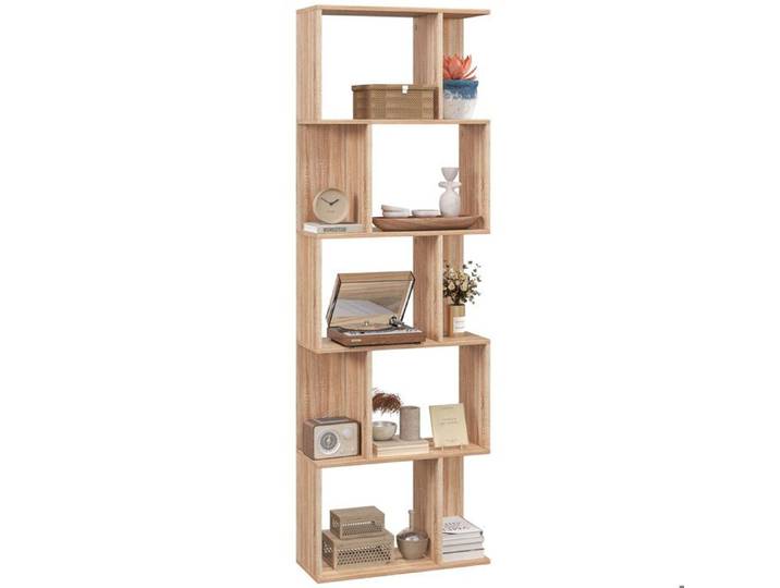 Bibliothèque Étagère à Livres Design en S 5 Niveaux 24x60x184 5 cm Aspect Bois Naturel