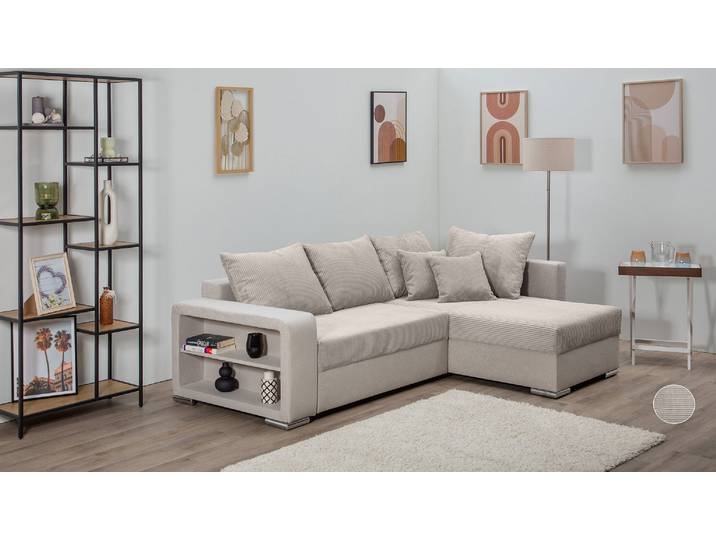 COLLECTION AB John L-Form, B: 226 cm Schlaffunktion, Bettkasten, Regalelement & 2 Zierkissen