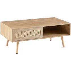 COUCHTISCH rattanoptik holz natur schiebetür