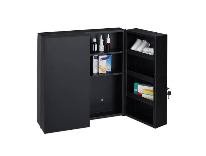 Relaxdays Medizinschrank Anthrazit Stahl abschließbar, Metall, 53x53.5x19 cm, Badezimmer, Badmöbel, Medizinschränke