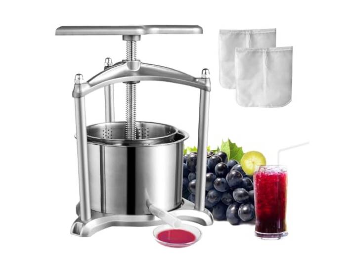VEVOR 5,5 L Obstpresse Apfelpresse Fruchtpresse Maischepresse, Beerenpresse 22 x 14,3 cm Apfelpresse Manueller Entsafter Fruchtpresse Mechanische Edelstahl Presse Geeignet für Saft Fruchtpüree usw.