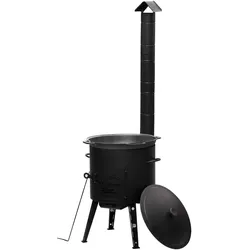 4BIG.fun Ø40 Uchag 2mm stahl Utschak mit Abzugsrohr Utschag Outdoorofen 12L Gusseisen Kazan mit Gusseisen Deckel Kasan Feuerstelle Feldküche