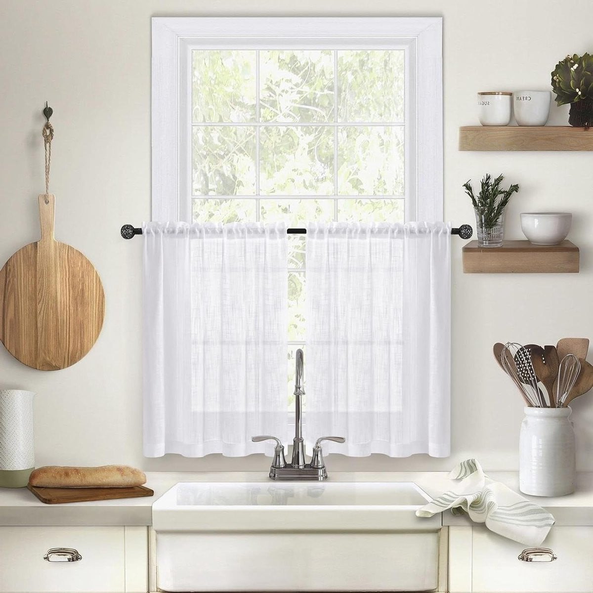 Wit Vitrage Keukengordijn - Bistrogordijn Kort - Transparant Voile Polyester - 63,5 x 78 cm