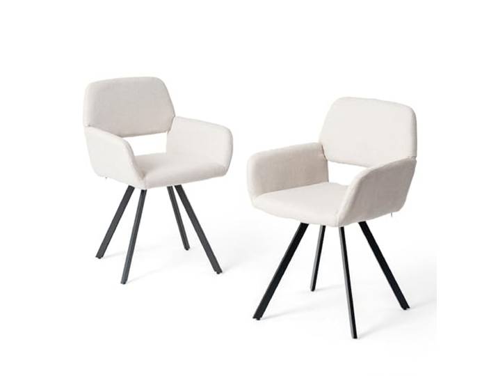FurnitureR Drehstuhl Esszimmerstühle 2er Set, Elegante Küchenstühle mit weichem Stoffsitz und Metallfuß für Esszimmer Küche, Beige
