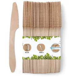 BIOZOYG 1000 Stück Einwegmesser 18cm robustes Holzbesteck Umweltfreundliche Holzmesser Partybesteck aus nachhaltigem Holz extra stabile Qualität