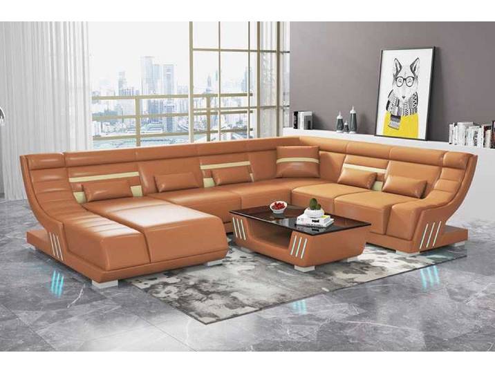 Xlmoebel Wohnlandschaft Eckcouch in U-Form aus braunem Designstoff mit hohem Sitzkomfort, Eckcouch in U-Form, Hergestellt in Europa