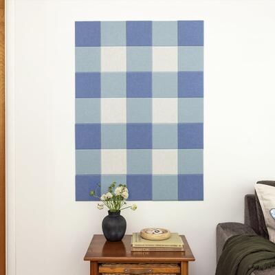 Felt Right Blue Gingham Pinboard   Sound Dampening Pinnable Tiles